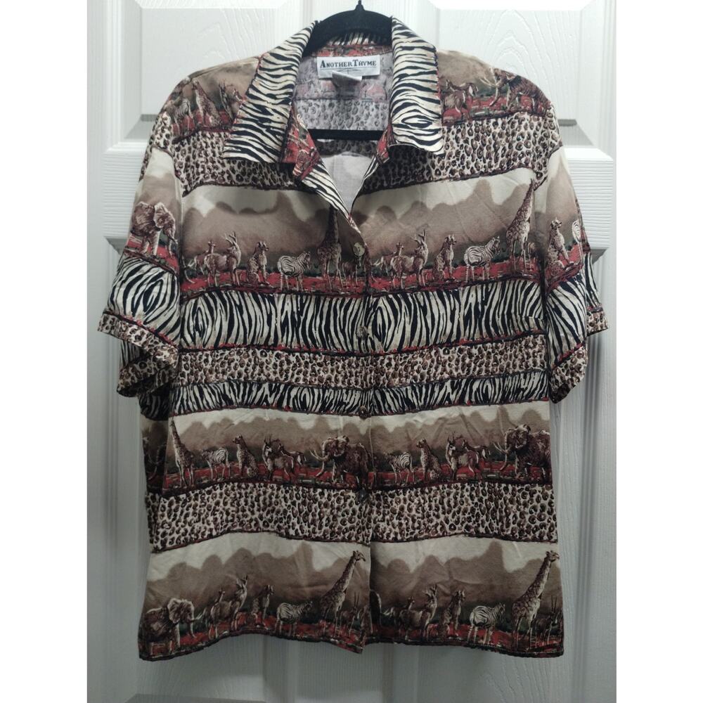 Vintage Wild Animals African Safari Button Up Shirt Plus Size 18W Another Thyme